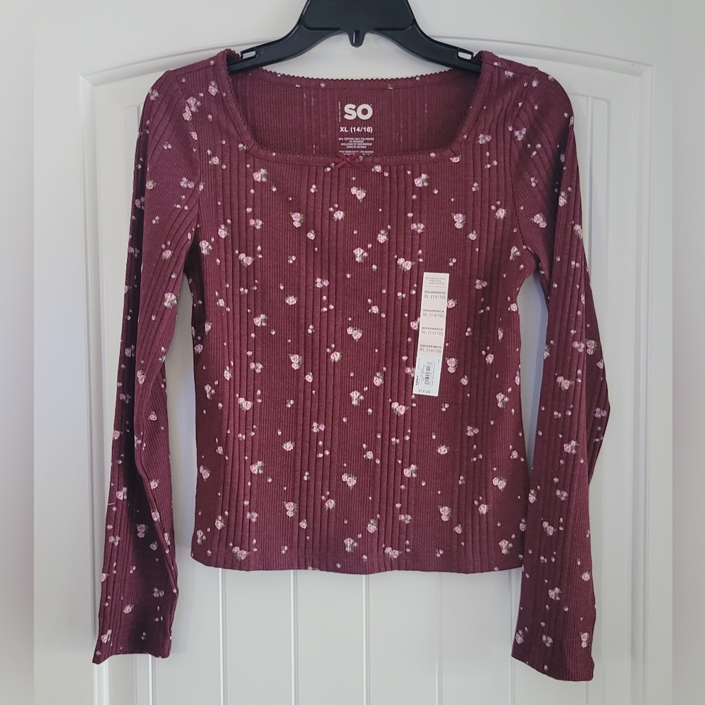 2 SO Girl's Burgundy Floral Top